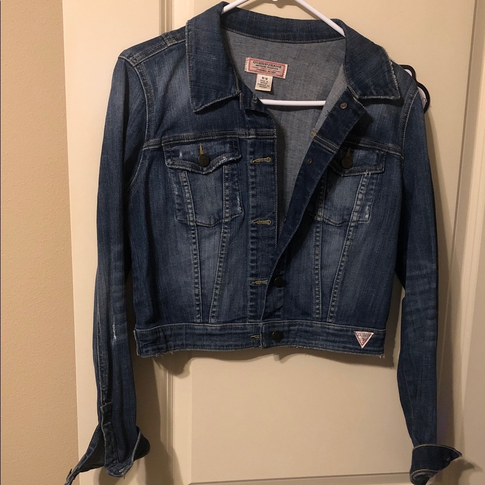 Guess Women's Dark Blue Cropped Denim Jacket
